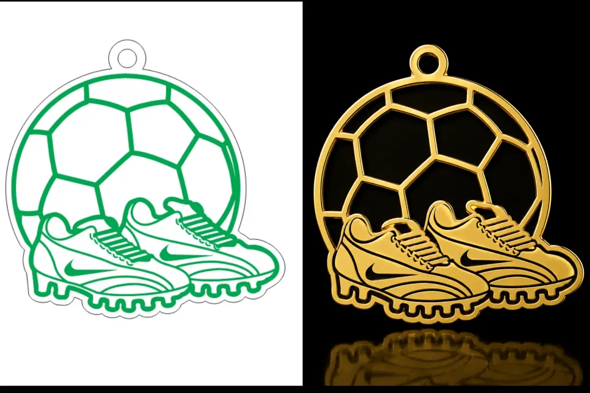 Pingente de bola de futebol com chuteiras