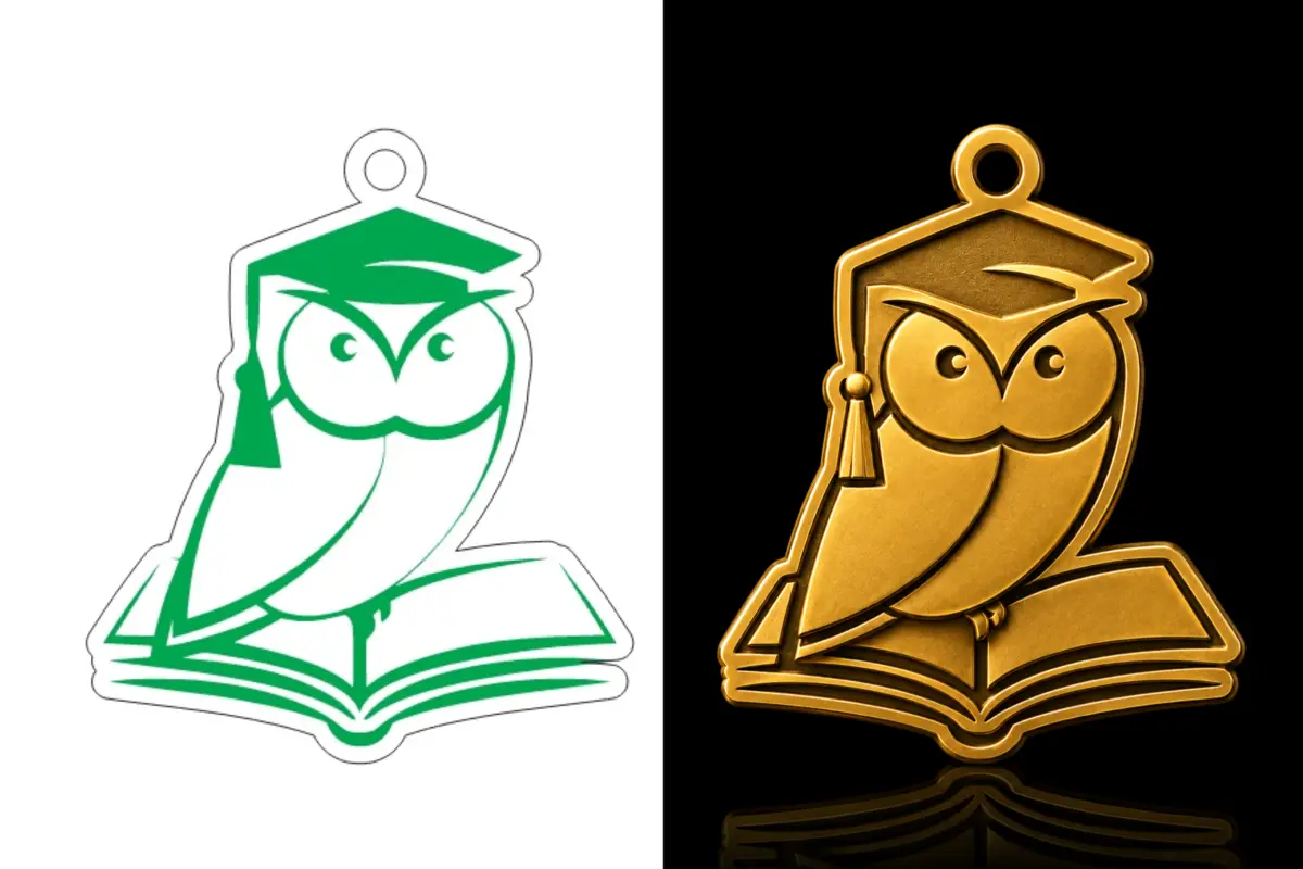 Emblema de curso superior com coruja e livro